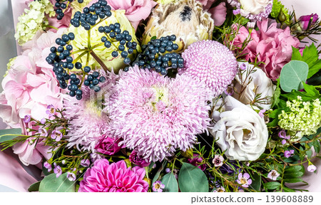 Bouquet of fresh delicate flowers on a white background gift 139608889