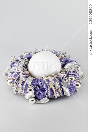 Christmas tree table handmade arrangement mini decoration for new year artificial on white background isolated 139608899