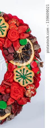 Christmas wreath candle candle gingerbread tree white snow isolated 139609021