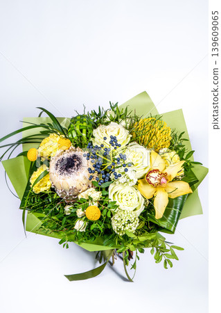 Bouquet of fresh delicate flowers on a white background gift 139609065