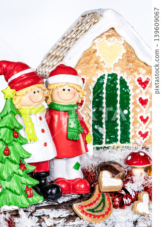Christmas wreath candle candle gingerbread tree white snow isolated Christmas wreath candle candle gingerbread tree white snow isolated 139609067