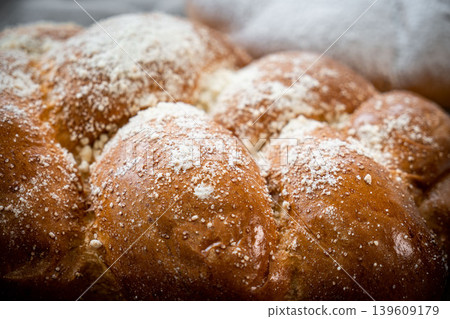 Fresh pastries buns wicker basket rustic style bakery Fresh pastries buns wicker basket rustic style bakery 139609179
