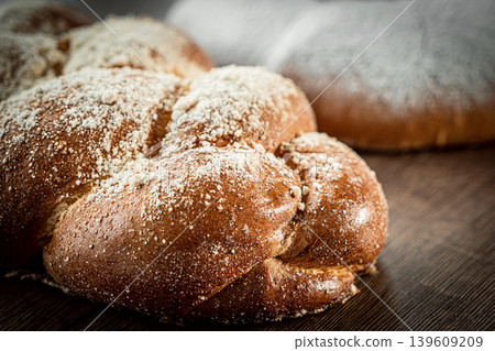 Fresh pastries buns wicker basket rustic style bakery Fresh pastries buns wicker basket rustic style bakery 139609209