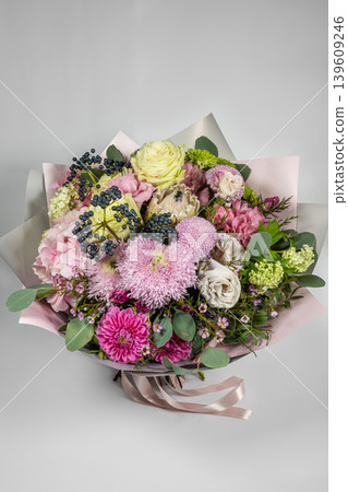 Bouquet of fresh delicate flowers on a white background gift Bouquet of fresh delicate flowers on a white background gift 139609246