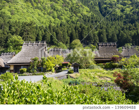 The scenery of Miyama thatched-roof village covered in fresh greenery. The scenery of Miyama thatched-roof village covered in fresh greenery. 139609488
