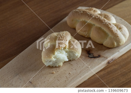 Soft Bread Roll Broken Open Soft Bread Roll Broken Open 139609673