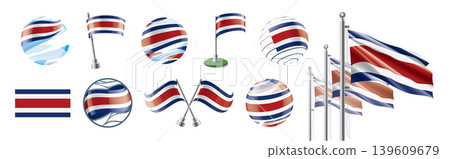 A set of vector Costa Rica flags of different designs A set of vector Costa Rica flags of different designs 139609679