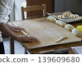 Rolling Dough on Wooden Table 139609680