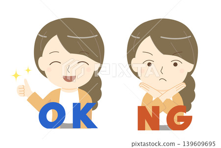 Illustration of a woman making OK/NG poses. Illustration of a woman making OK/NG poses. 139609695
