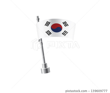 Clean representation showcasing South Korean flag attached to glossy metal pole Clean representation showcasing South Korean flag attached to glossy metal pole 139609777