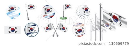 A set of vector South Korean flags of different designs 139609779