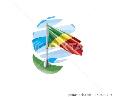 Congo flag on a green lawn against a background of blue abstract sky Congo flag on a green lawn against a background of blue abstract sky 139609783