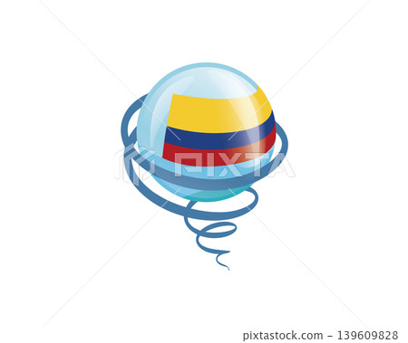 Stylish international icon showcasing Colombian flag within reflective globe design Stylish international icon showcasing Colombian flag within reflective globe design 139609828