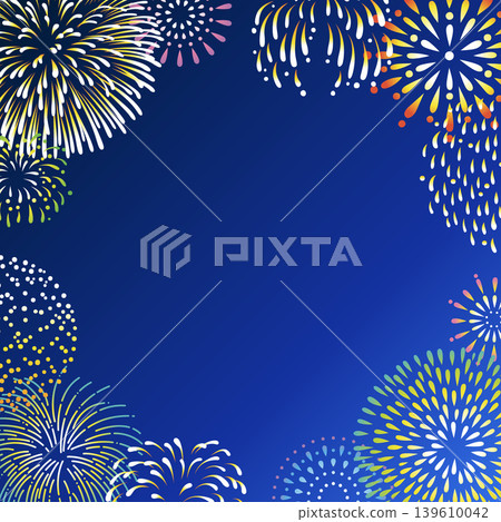 Square background frame illustration of fireworks exploding in the night sky Square background frame illustration of fireworks exploding in the night sky 139610042