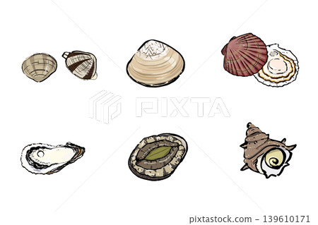 Illustration of a shellfish set - Seafood ingredient materials Illustration of a shellfish set - Seafood ingredient materials 139610171