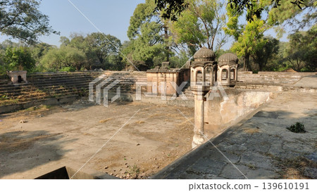 Tilla Jogian Mughal pond now dry with chatri tombs on stone edge 139610191
