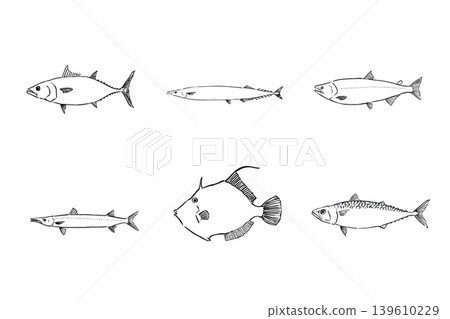 秋季魚類套裝 - 海鮮插畫素材 秋季魚類套裝 - 海鮮插畫素材 139610229