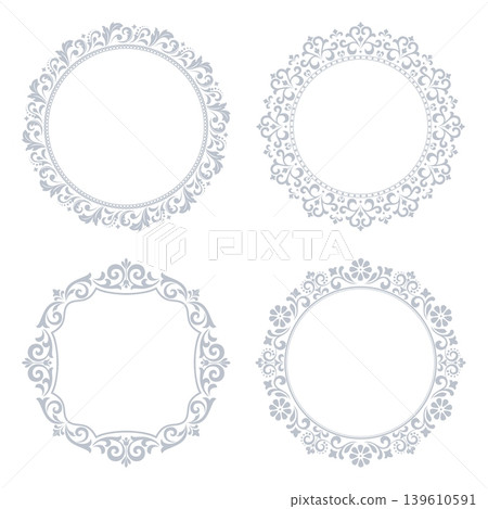 Set of decorative frames Elegant vector element for design in Eastern style, place for text. Floral gray and white frames. Lace illustration for invitations and greeting cards 139610591