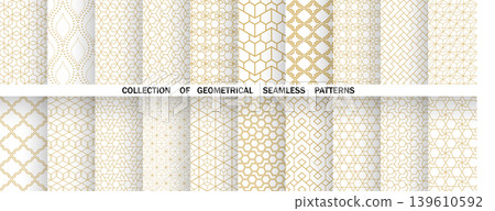 Geometric set of seamless golden and white patterns. Simple vector graphics 139610592