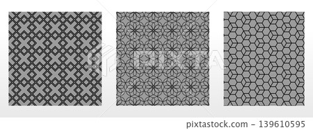 Geometric set of seamless black and gray patterns. Simple vector graphics 139610595