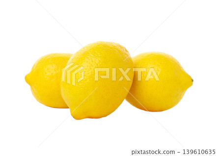 Three lemons sit together on a flat surface, PNG Three lemons sit together on a flat surface, PNG 139610635