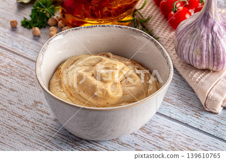 Organic homemade hummus creamy snack Organic homemade hummus creamy snack 139610765