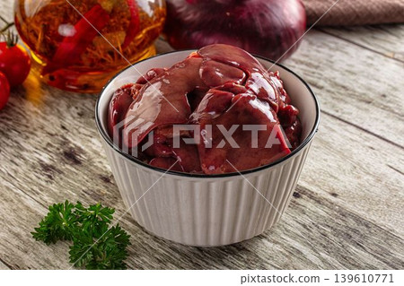 Raw chicken liver in the plate Raw chicken liver in the plate 139610771