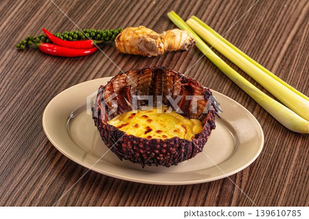 Baked sea urchin with cheese and egg Baked sea urchin with cheese and egg 139610785
