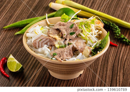Vietnamese pho bo soup with beef Vietnamese pho bo soup with beef 139610789