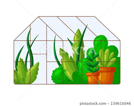 Glass Greenhouse with Green Plants Clipart 139610846