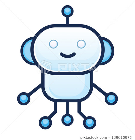 Simple icon illustrations of robot characters for power off, shutdown, and sleep. 139610975