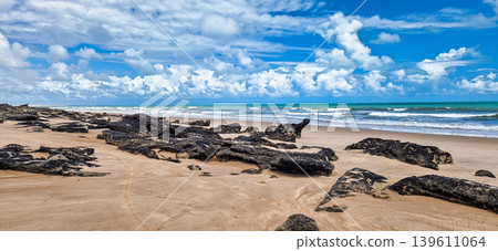 Canoa Quebrada Beach at Aracati in Ceara Brazil. Bay Coastline. Coast Travel. Vacations Landscape Canoa Quebrada Beach at Aracati in Ceara Brazil. Bay Coastline. Coast Travel. Vacations Landscape 139611064