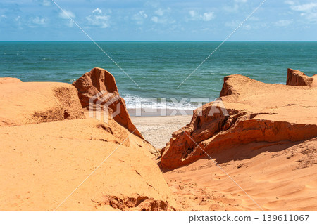 The rock formations at Canoa Quebrada Beach at Canoa Quebrada, state of Ceara, Brazil 139611067