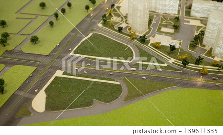 Scale model roadway interchange shown on planning board 139611335