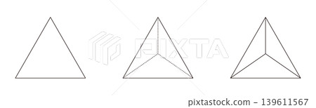 A set of simple triangular pyramid vector illustrations. Illustrations for mathematical geometry and volume problems. A set of simple triangular pyramid vector illustrations. Illustrations for mathematical geometry and volume problems. 139611567
