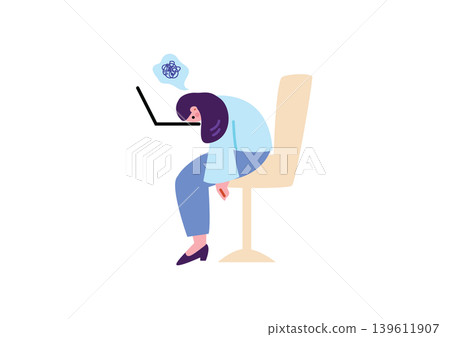 一幅描繪一位被困在工作中的女性的插圖 139611907
