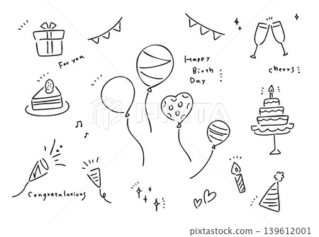 A set of cute line drawings for celebratory scenes. A set of cute line drawings for celebratory scenes. 139612001