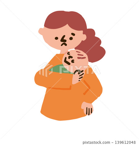 An illustration of a mother suffering from postpartum back pain. An illustration of a mother suffering from postpartum back pain. 139612048