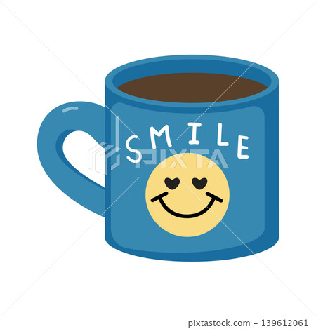 Blue Coffee Mug With Cute Smile Design Blue Coffee Mug With Cute Smile Design 139612061