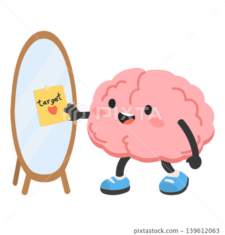 Cartoon Brain Attaching Target Note To Mirror Cartoon Brain Attaching Target Note To Mirror 139612063