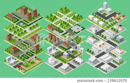 Set of isometric city tiles representing urban infrastructure 139612070
