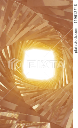 Golden geometric tunnel with bright central light, layered polygonal shapes, and luxurious futuristic architectural depth. Golden geometric tunnel with bright central light, layered polygonal shapes, and luxurious futuristic architectural depth. 139612748