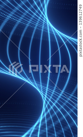 Futuristic blue data flow tunnel with glowing dots and curved lines, abstract digital network background with depth and motion Futuristic blue data flow tunnel with glowing dots and curved lines, abstract digital network background with depth and motion 139612749