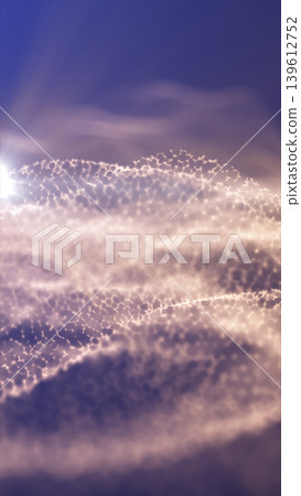Soft white particle waves flowing across a muted purple background, creating an elegant abstract scene with luminous texture and gentle motion 139612752