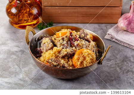 Traditional couscous with lamb and vegetables 139613104