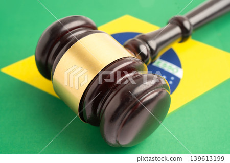 Brazil Legal, justice and agreement, wooden court gavel on flag. Brazil Legal, justice and agreement, wooden court gavel on flag. 139613199