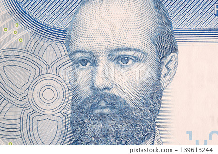 Arturo Prat a closeup portrait from Chilean money Arturo Prat a closeup portrait from Chilean money 139613244