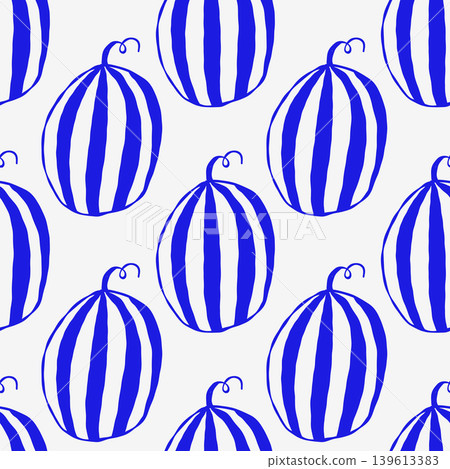 Blue and white striped watermelons repeat on a white background Blue and white striped watermelons repeat on a white background 139613383