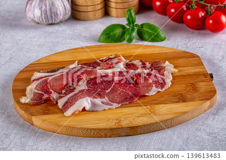 Cured pork Spanish jamon slices Cured pork Spanish jamon slices 139613483