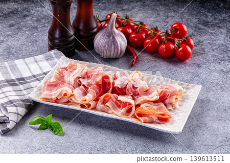 Raw uncooked pork bacon slice Raw uncooked pork bacon slice 139613511